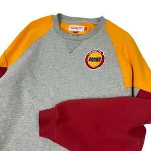 Houston Rockets Hardwood Classics Crewneck Sweatshirt Gray Yellow Red Men M